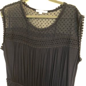 Navy Blue lace trim Jersey Dress